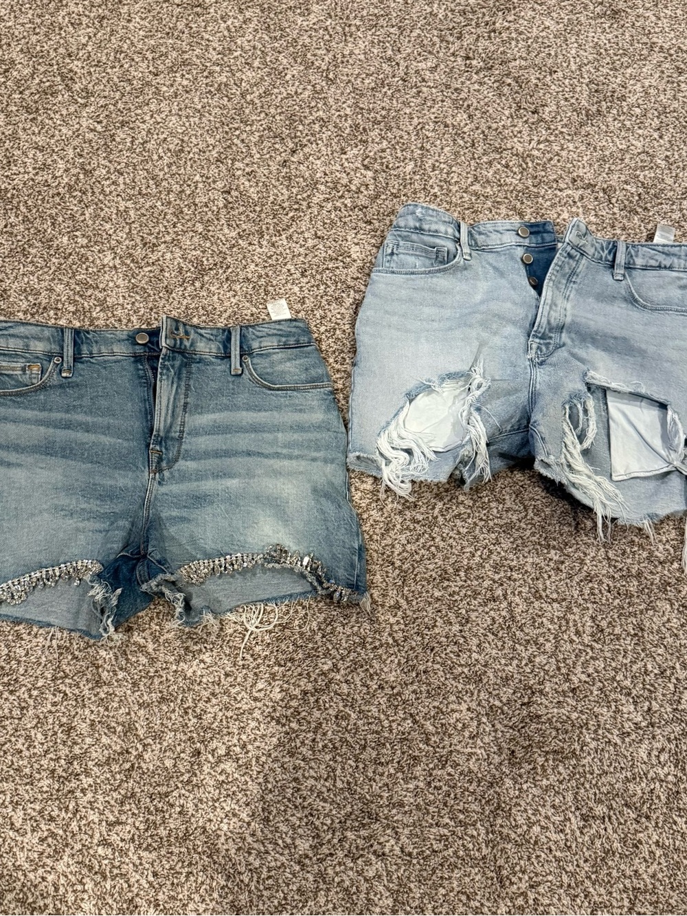 Good American Light Blue Distressed Denim Shorts Duo